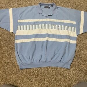 Vtg Members Only Mens Light Blue Striped Polo Shirt Short Sleeve Casual Size XL
